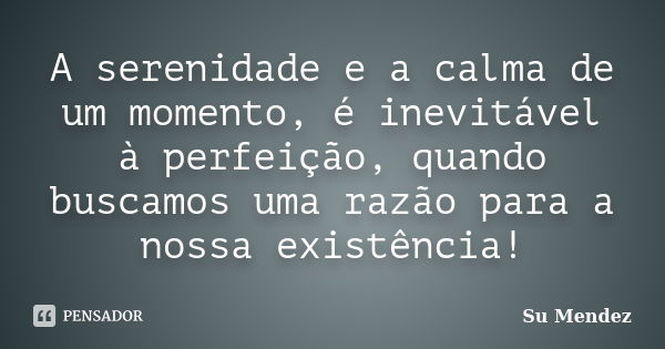 A serenidade e a calma de um momento, é inevitável à perfeição, quando buscamos uma razão para a nossa existência!... Frase de Su Mendez.