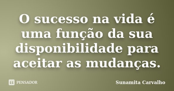 O sucesso na vida é uma função da sua disponibilidade para aceitar as mudanças.... Frase de Sunamita Carvalho.