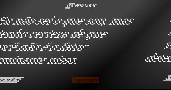 Eu não sei o que sou, mas tenho certeza de que você não é o fator determinante nisso.... Frase de Supermães.