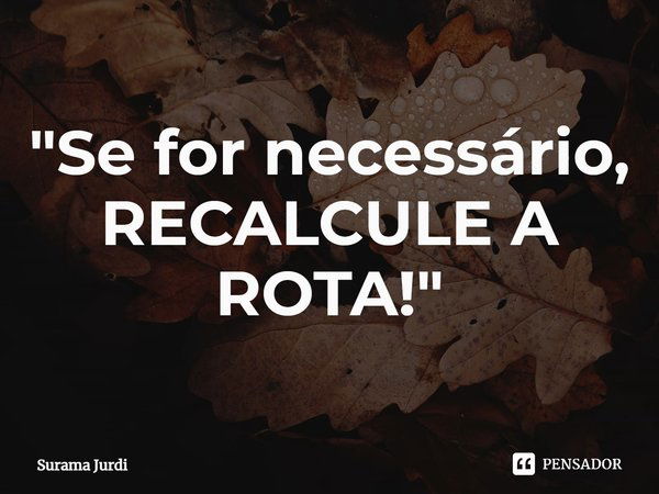 ⁠"Se for necessário, RECALCULE A ROTA!"... Frase de Surama Jurdi.