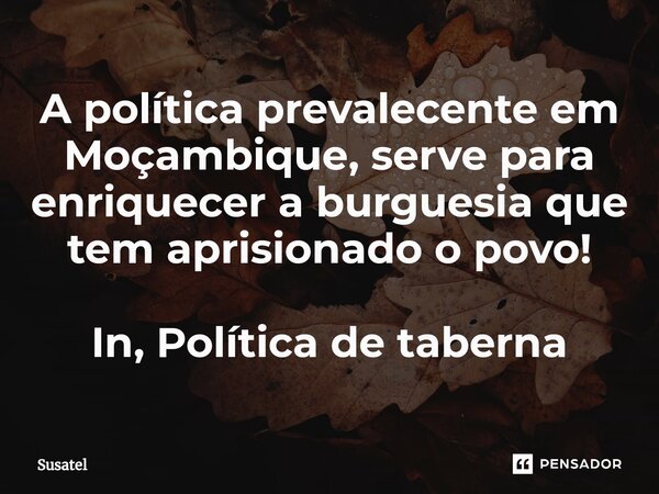 ⁠A política prevalecente em Moçambique, serve para enriquecer a burguesia que tem aprisionado o povo! In, Política de taberna... Frase de Susatel.