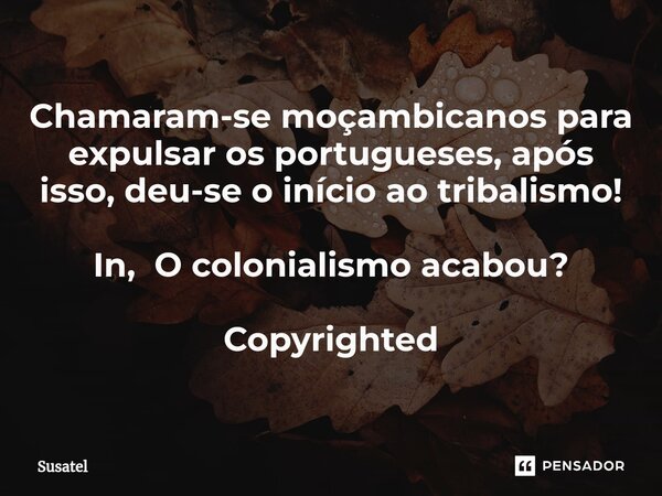 ⁠Chamaram-se moçambicanos para expulsar os portugueses, após isso, deu-se o início ao tribalismo! In, O colonialismo acabou? Copyrighted... Frase de Susatel.