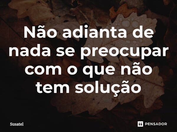 ⁠Não adianta de nada se preocupar com o que não tem solução... Frase de Susatel.
