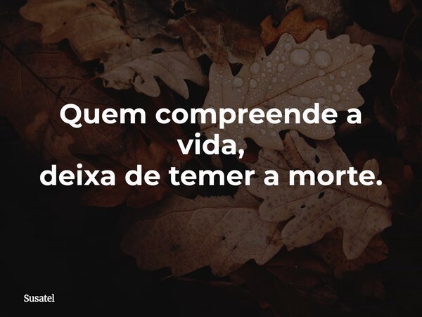 Quem compreende a vida, deixa de temer a morte.... Frase de Susatel.