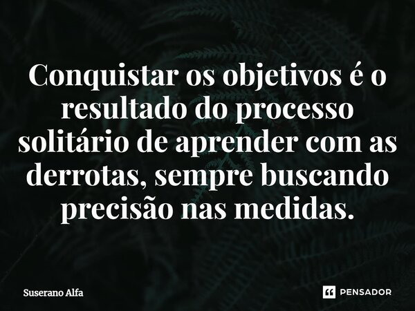⁠⁠⁠Conquistar os objetivos é o resultado do processo solitário de aprender com as derrotas, sempre buscando precisão nas medidas.... Frase de Suserano Alfa.