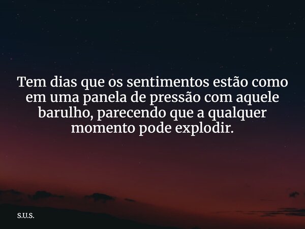 Tem dias que os sentimentos estão como em uma panela de pressão com aquele barulho, parecendo que a qualquer momento pode explodir.... Frase de S.U.S..
