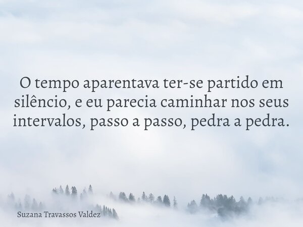 O tempo aparentava ter-se partido em silêncio, e eu parecia caminhar nos seus intervalos, passo a passo, pedra a pedra.... Frase de Suzana Travassos Valdez.