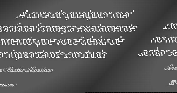 A cura de qualquer mal emocional começa exatamente no momento que você deixa de achar ser importante em tudo.... Frase de Swami Paatra Shankara.