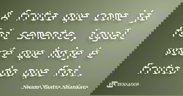 A fruta que come já foi semente, igual você que hoje é fruto do que foi.... Frase de Swami Paatra Shankara.