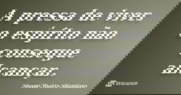A pressa de viver o espírito não consegue alcançar.... Frase de Swami Paatra Shankara.