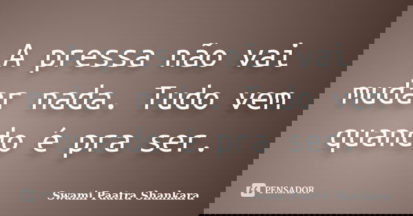 A pressa não vai mudar nada. Tudo vem quando é pra ser.... Frase de Swami Paatra Shankara.