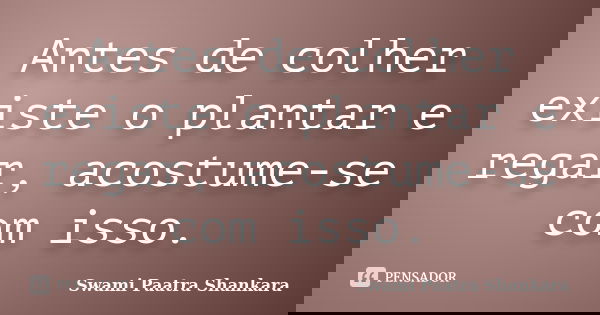 Antes de colher existe o plantar e regar, acostume-se com isso.... Frase de Swami Paatra Shankara.