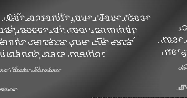 Não acredito que Deus trace cada passo do meu caminho, mas tenho certeza que Ele está me ajudando para melhor.... Frase de Swami Paatra Shankara.