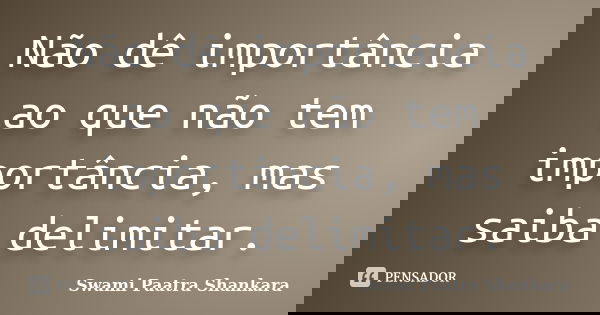 Não dê importância ao que não tem importância, mas saiba delimitar.... Frase de Swami Paatra Shankara.