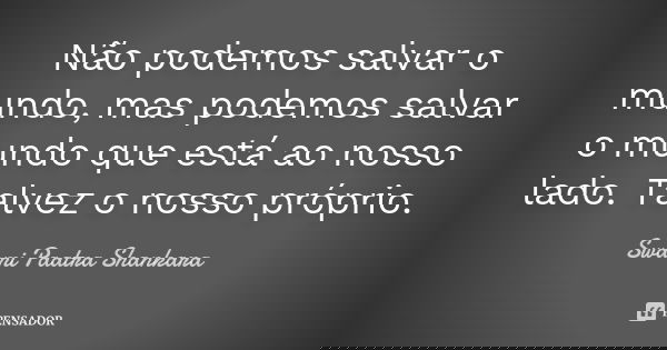 Não podemos salvar o mundo, mas podemos salvar o mundo que está ao nosso lado. Talvez o nosso próprio.... Frase de Swami Paatra Shankara.