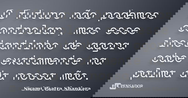O futuro não podemos controlar, mas esse instantinho de agora cabe exatamente na palma da nossa mão.... Frase de Swami Paatra Shankara.