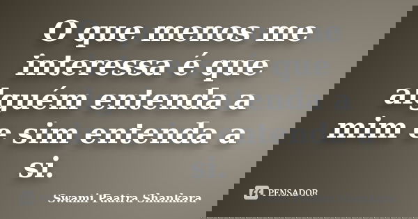 O que menos me interessa é que alguém entenda a mim e sim entenda a si.... Frase de Swami Paatra Shankara.