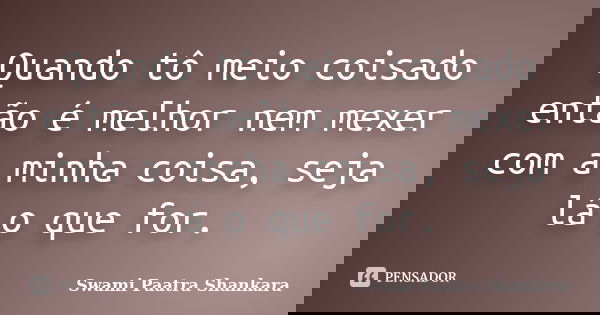 Quando tô meio coisado então é melhor nem mexer com a minha coisa, seja lá o que for.... Frase de Swami Paatra Shankara.