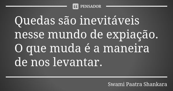 Quedas são inevitáveis nesse mundo de expiação. O que muda é a maneira de nos levantar.... Frase de Swami Paatra Shankara.