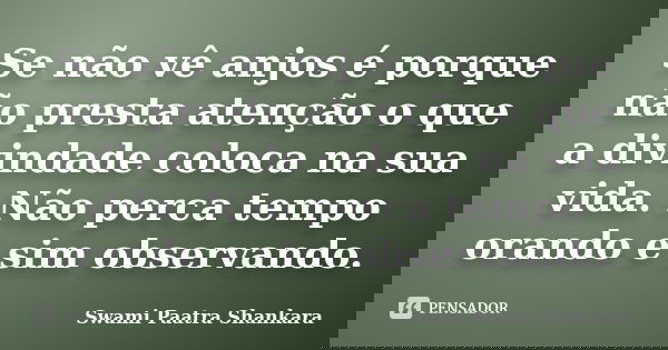 Se não vê anjos é porque não presta atenção o que a divindade coloca na sua vida. Não perca tempo orando e sim observando.... Frase de Swami Paatra Shankara.