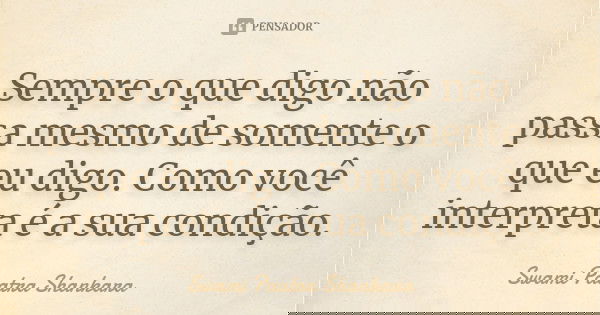 Sempre o que digo não passa mesmo de somente o que eu digo. Como você interpreta é a sua condição.... Frase de Swami Paatra Shankara.