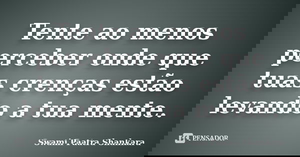 Tente ao menos perceber onde que tuas crenças estão levando a tua mente.... Frase de Swami Paatra Shankara.