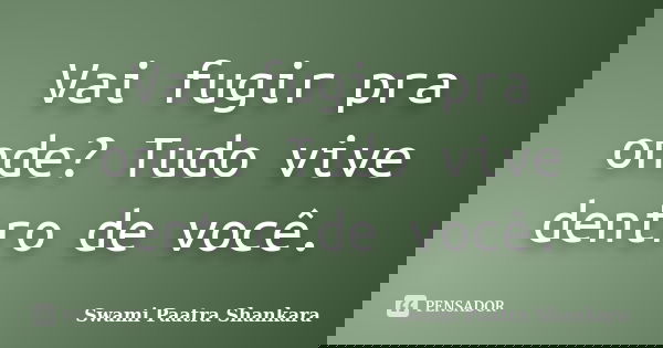 Vai fugir pra onde? Tudo vive dentro de você.... Frase de Swami Paatra Shankara.