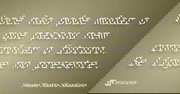 Você não pode mudar o que passou nem controlar o futuro. Se ligue no presente.... Frase de Swami Paatra Shankara.