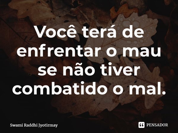 ⁠Você terá de enfrentar o mau se não tiver combatido o mal.... Frase de Swami Raddhi Jyotirmay.