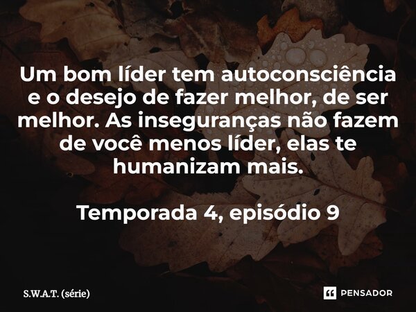 ⁠Um bom líder tem autoconsciência e o desejo de fazer melhor, de ser melhor. As inseguranças não fazem de você menos líder, elas te humanizam mais. Temporada 4,... Frase de S.W.A.T. (série).