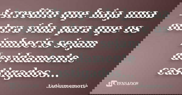 Acredito que haja uma outra vida para que os imbecis sejam devidamente castigados...... Frase de tadeumemoria.