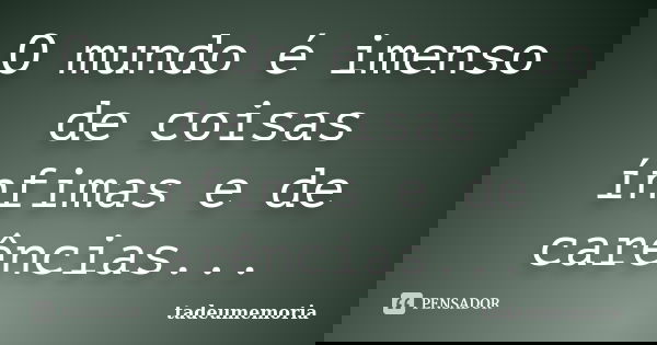 O mundo é imenso de coisas ínfimas e de carências...... Frase de tadeumemoria.