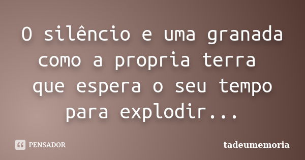 O silêncio e uma granada como a propria terra que espera o seu tempo para explodir...... Frase de tadeumemoria.