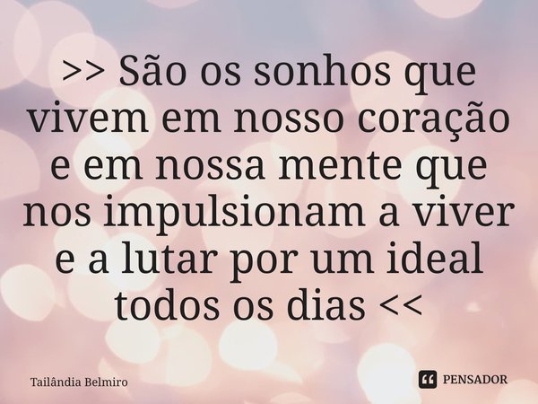 ⁠>> São os sonhos que vivem em nosso coração e em nossa mente que nos impulsionam a viver e a lutar por um ideal todos os dias <<... Frase de Tailândia Belmiro.