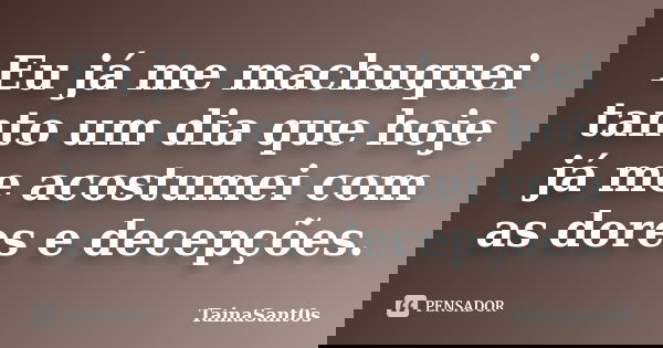 Eu já me machuquei tanto um dia que hoje já me acostumei com as dores e decepções.... Frase de TainaSant0s.