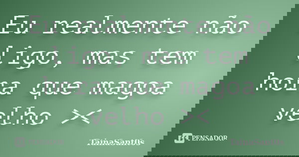 Eu realmente não ligo, mas tem hora que magoa velho ><... Frase de TainaSant0s.