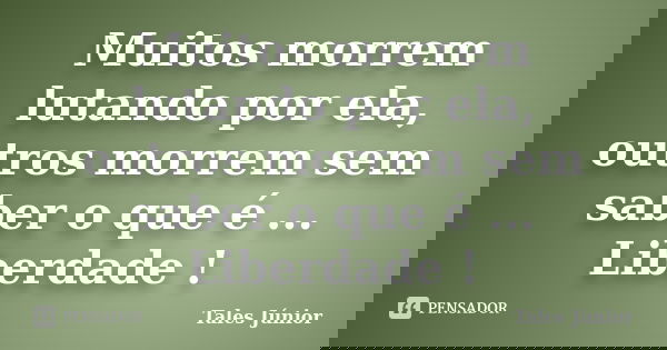 Muitos morrem lutando por ela, outros morrem sem saber o que é ... Liberdade !... Frase de Tales Júnior.