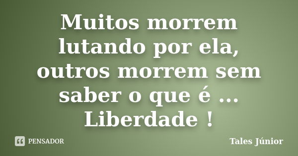 Muitos morrem lutando por ela, outros morrem sem saber o que é ... Liberdade !... Frase de Tales Júnior.