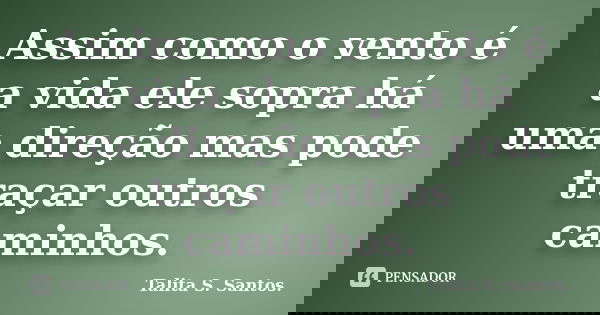 Assim como o vento é a vida ele sopra há uma direção mas pode traçar outros caminhos.... Frase de Talita S. Santos..