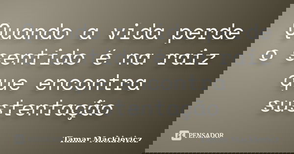 Quando a vida perde o sentido é na raiz que encontra sustentação... Frase de Tamar Mackievicz.