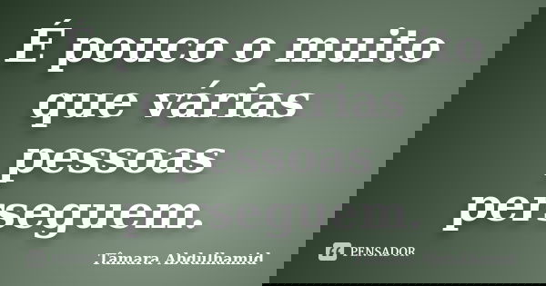 É pouco o muito que várias pessoas perseguem.... Frase de Tâmara Abdulhamid.