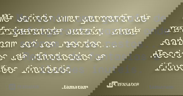 Me sinto uma garrafa de refrigerante vazia, onde sobram só os restos... Restos de fantasias e ilusões inuteis.... Frase de tamaram.