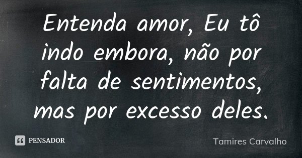 Entenda amor, Eu tô indo embora, não por falta de sentimentos, mas por excesso deles.... Frase de Tamires Carvalho.