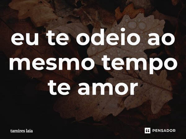 ⁠eu te odeio ao mesmo tempo te amor... Frase de Tamires laia.