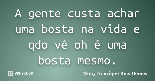 A gente custa achar uma bosta na vida e qdo vê oh é uma bosta mesmo.... Frase de Tamy Henrique Reis Gomes.