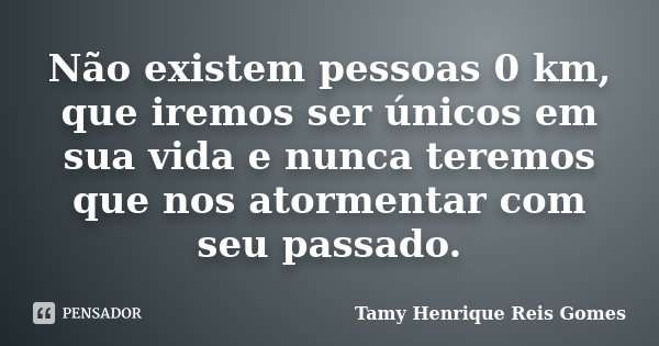 Não existem pessoas 0 km, que iremos ser únicos em sua vida e nunca teremos que nos atormentar com seu passado.... Frase de Tamy Henrique Reis Gomes.