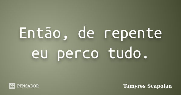 Então, de repente eu perco tudo.... Frase de Tamyres Scapolan.