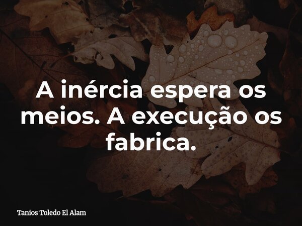 A inércia espera os meios. A execução os fabrica.... Frase de Tanios Toledo El Alam.
