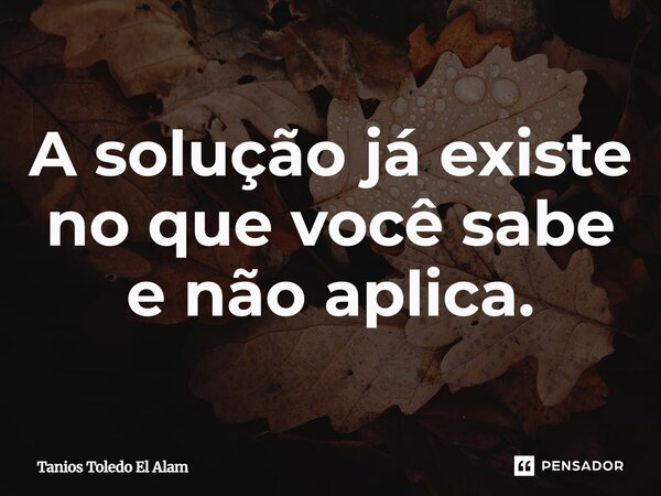 ⁠A solução já existe no que você sabe e não aplica.... Frase de Tanios Toledo El Alam.