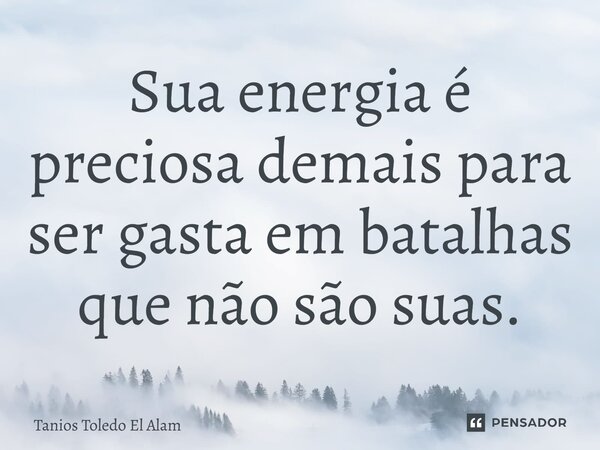 ⁠Sua energia é preciosa demais para ser gasta em batalhas que não são suas.... Frase de Tanios Toledo El Alam.